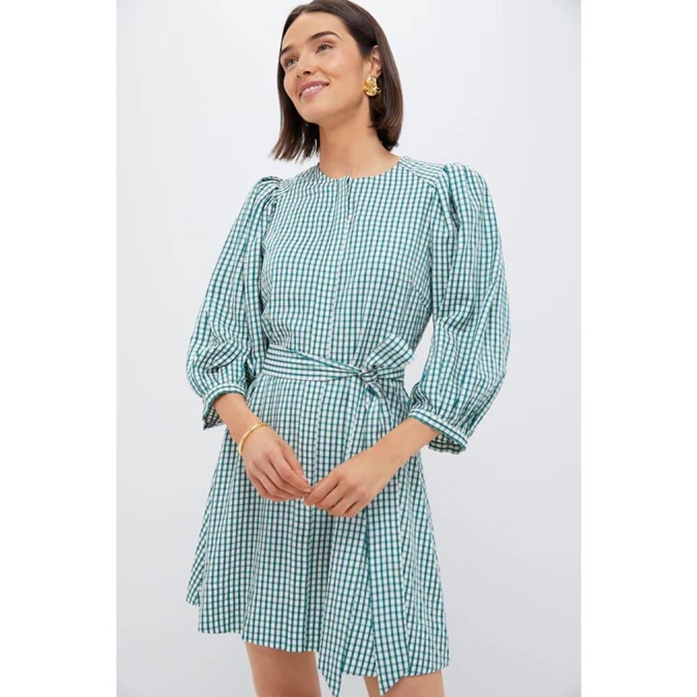 POMANDER PLACE Green Gingham Seersucker Cordelia Dress Size M NWT